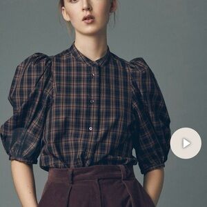 Britt Sisseck Chic Plaid Puff Sleeve Blouse